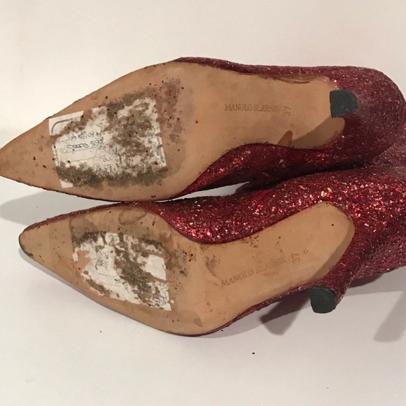 Manolo Blahnik Red Glitter Boots - Picture 5 of 8